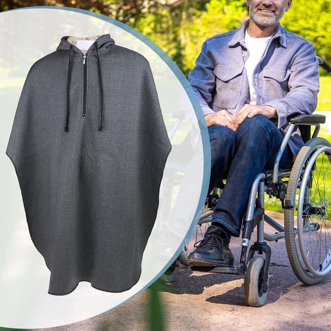 Perfeclan Hot Rollstuhl Ponchos mit Kapuze ärmellose Mäntel für Erwachsene Meliert Grau Männlichen,
