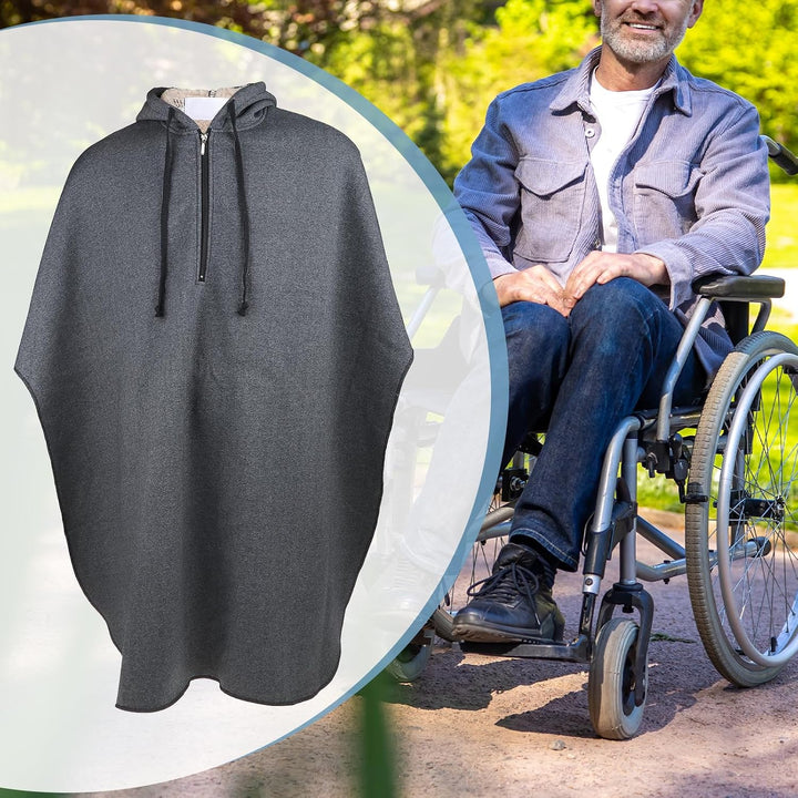 Perfeclan Hot Rollstuhl Ponchos mit Kapuze ärmellose Mäntel für Erwachsene Meliert Grau Männlichen,