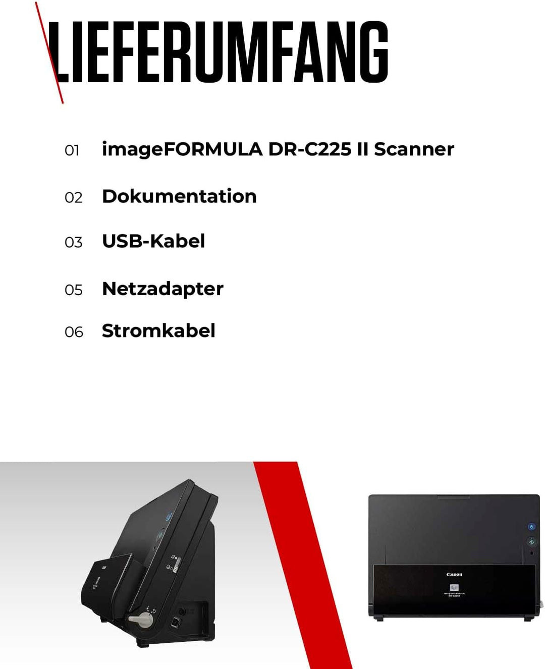 Canon DR-C225 II - imageFORMULA Dokumentenscanner (Duplex, Einzug, Farbe, 600dpi, 25 Seiten/Min, PDF