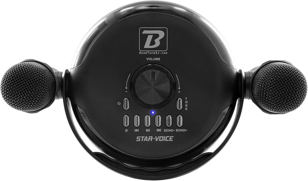 BoomTone DJ Star Voice Tragbarer Karaoke-Lautsprecher mit LED, Bluetooth, Stimmwechsler, Lieferung m