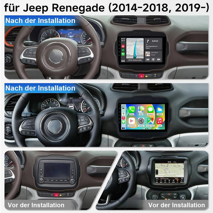 4+64GB Autoradio 9 Zoll Android 15 für Jeep Renegade 2014-2019, Octa-Core Auto Radio Bluetooth mit N