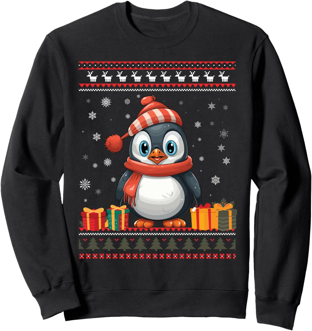 Weihnachtspullover mit Pinguin-Motiv, Weihnachtsmütze Sweatshirt