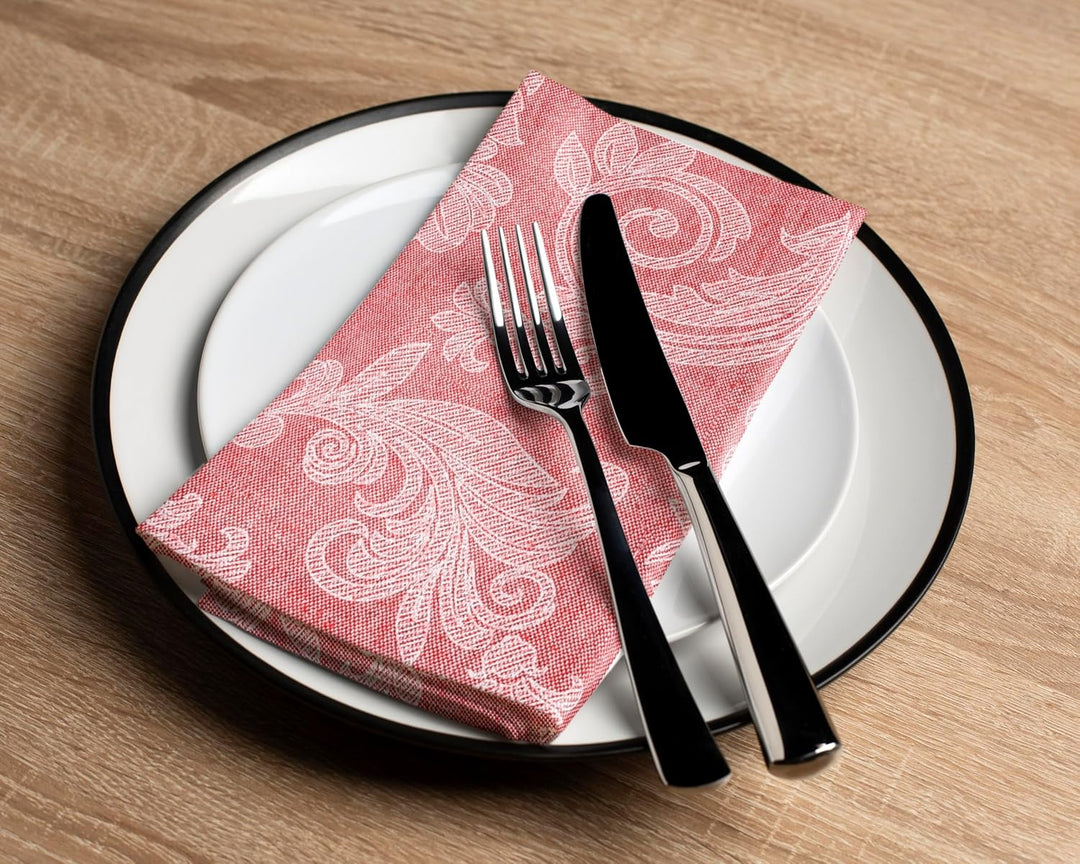 Encasa XO Esstisch Servietten Set von 12 I Grösse 45x45 cm I Blumen Red Jacquard -Stil Druck Auf Hau