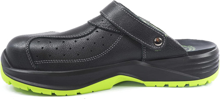 EUROROUTIER Premium Fenix Black Echtes Leder, Clogs, Sicherheitsschuhe, zertifiziert SB A-E-FO SRC,
