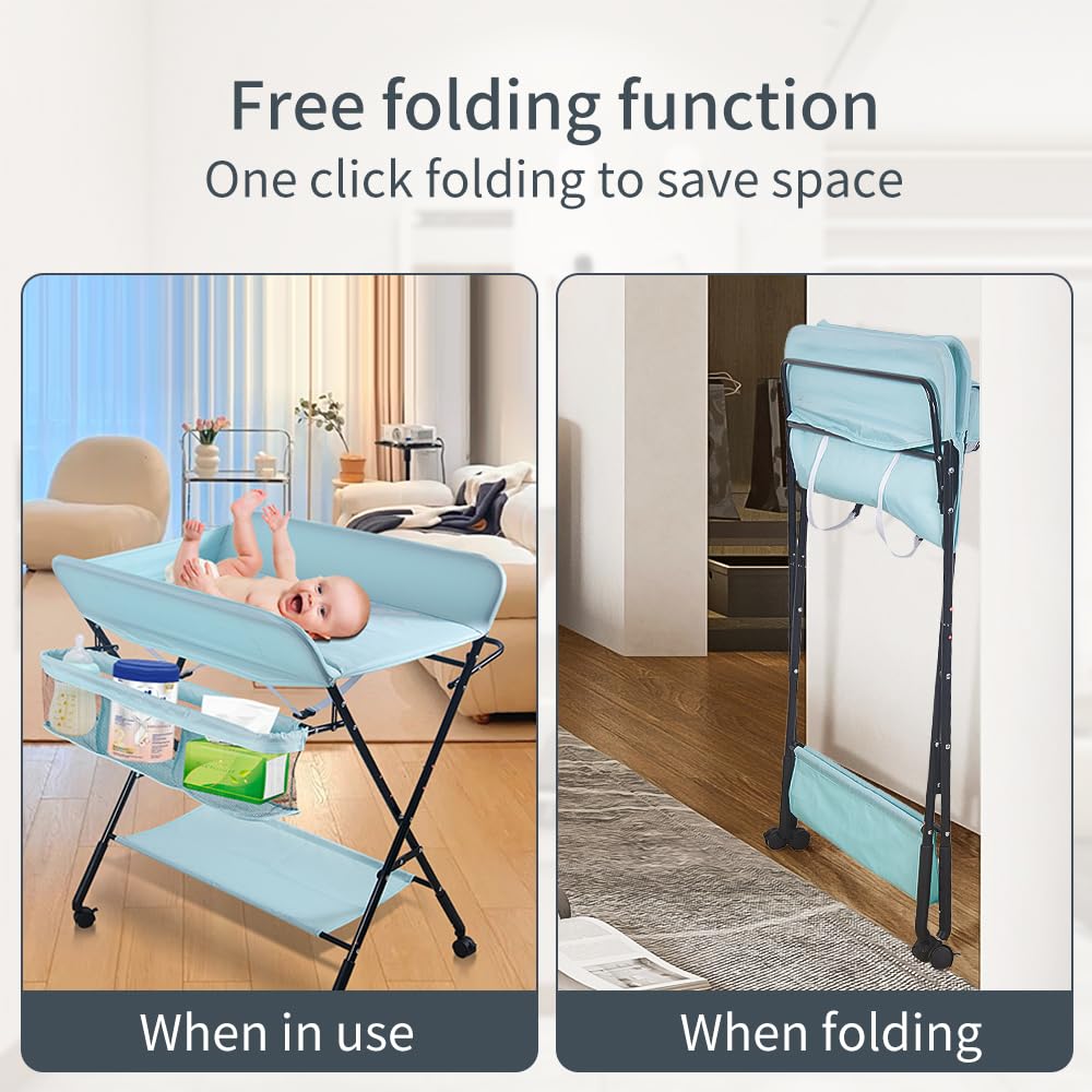 Baby Wickelkombi - klappbare Wickelkommode, mobiler Wickeltisch mit Wickelauflage, Sicherheitsgurt u