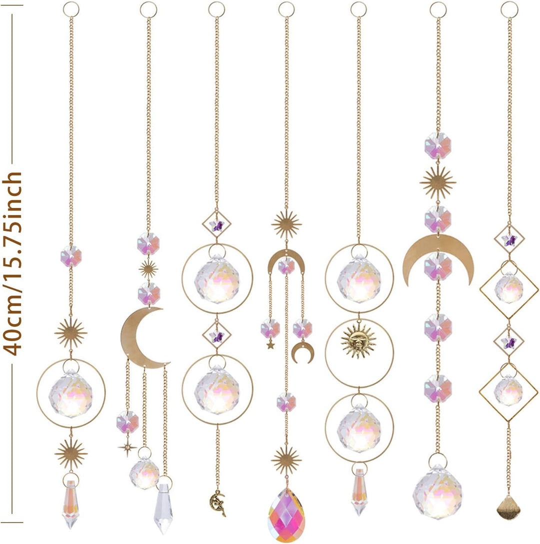 7 Stück Sonnenfänger Kristall Hanging Windspiel Regenbogen Sonnen Mond Anhänger Kristalle Ornament K