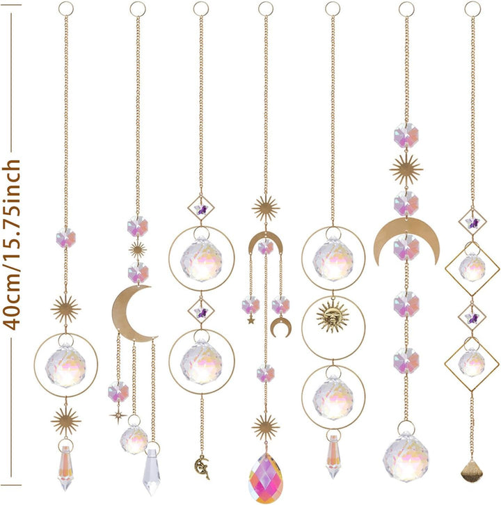 7 Stück Sonnenfänger Kristall Hanging Windspiel Regenbogen Sonnen Mond Anhänger Kristalle Ornament K