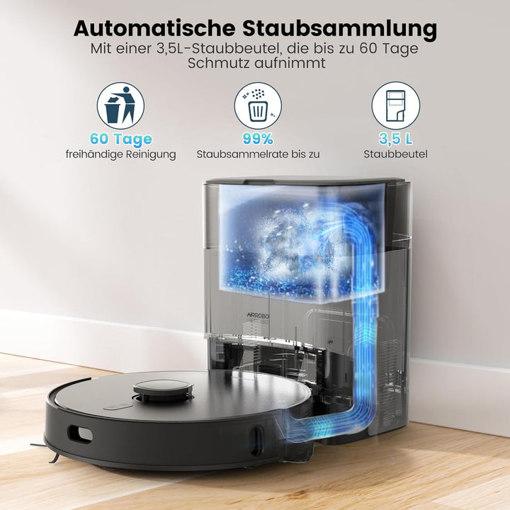 AIRROBO T20+ Saugroboter mit Wischfunktion, 3.5L Staubsauger Roboter mit Absaugstation, 180Min Laufz