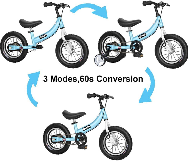Qiani Laufrad 2 in 1 für Kinder ab 2 3 4 5 6 7 Jahre,Kinderlaufrad mit Bremse,Stützräder,Pedalen,Luf