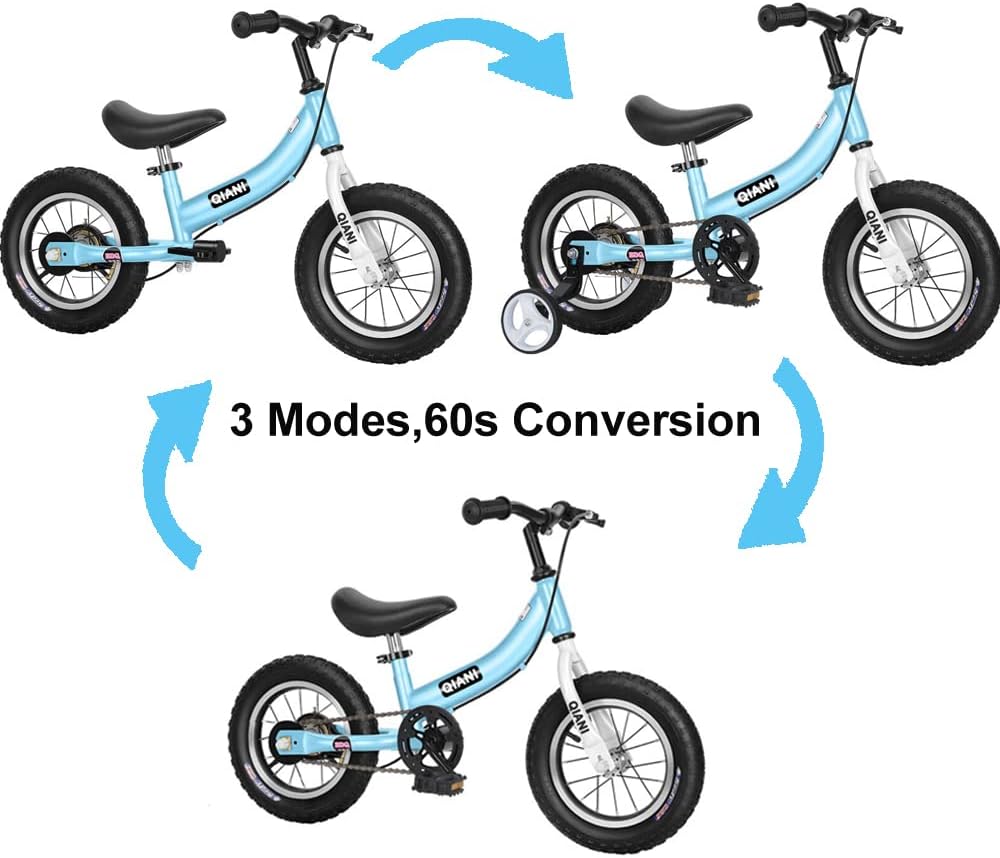 Qiani Laufrad 2 in 1 für Kinder ab 2 3 4 5 6 7 Jahre,Kinderlaufrad mit Bremse,Stützräder,Pedalen,Luf