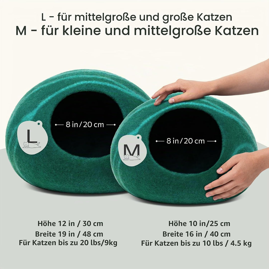MEOWFIA Katzenbett Höhle – Umweltfreundliche Betten aus 100% Merinowolle für Katzen und Kätzchen (M,