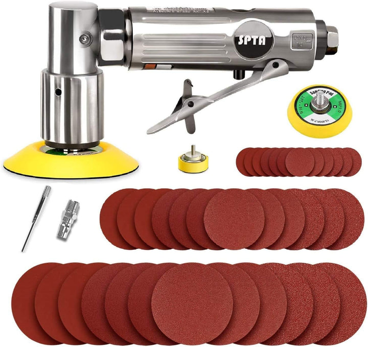 SPTA 80mm Winkelschleifer Mini Druckluft Exzenterschleifer Klett-Schleifteller im Lieferumfang Mit 1