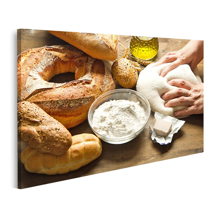 islandburner Bild auf Leinwand Bäckerei Mehl Kneten Teig Tisch Bilder Wandbilder Poster Leinwand 100
