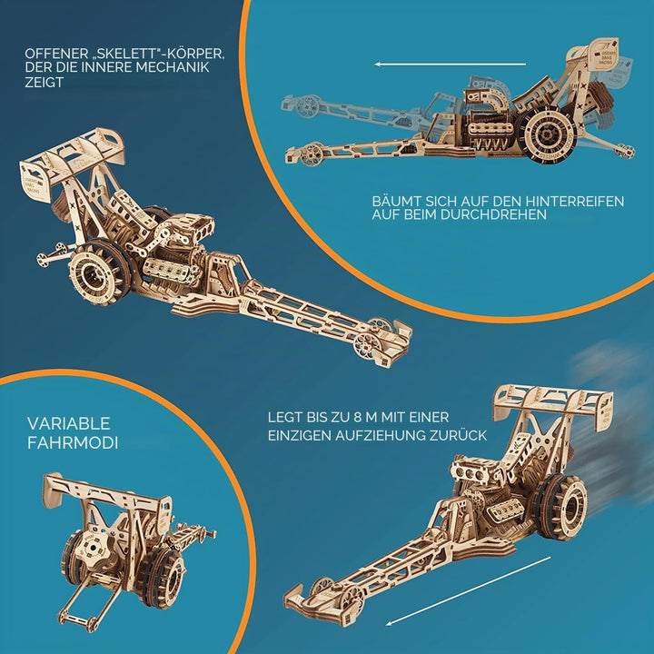 UGEARS Dragster Car Model Kit - Top Fuel Dragster Model Kits Puzzle 3D mit Moteur à Ressort Puissant