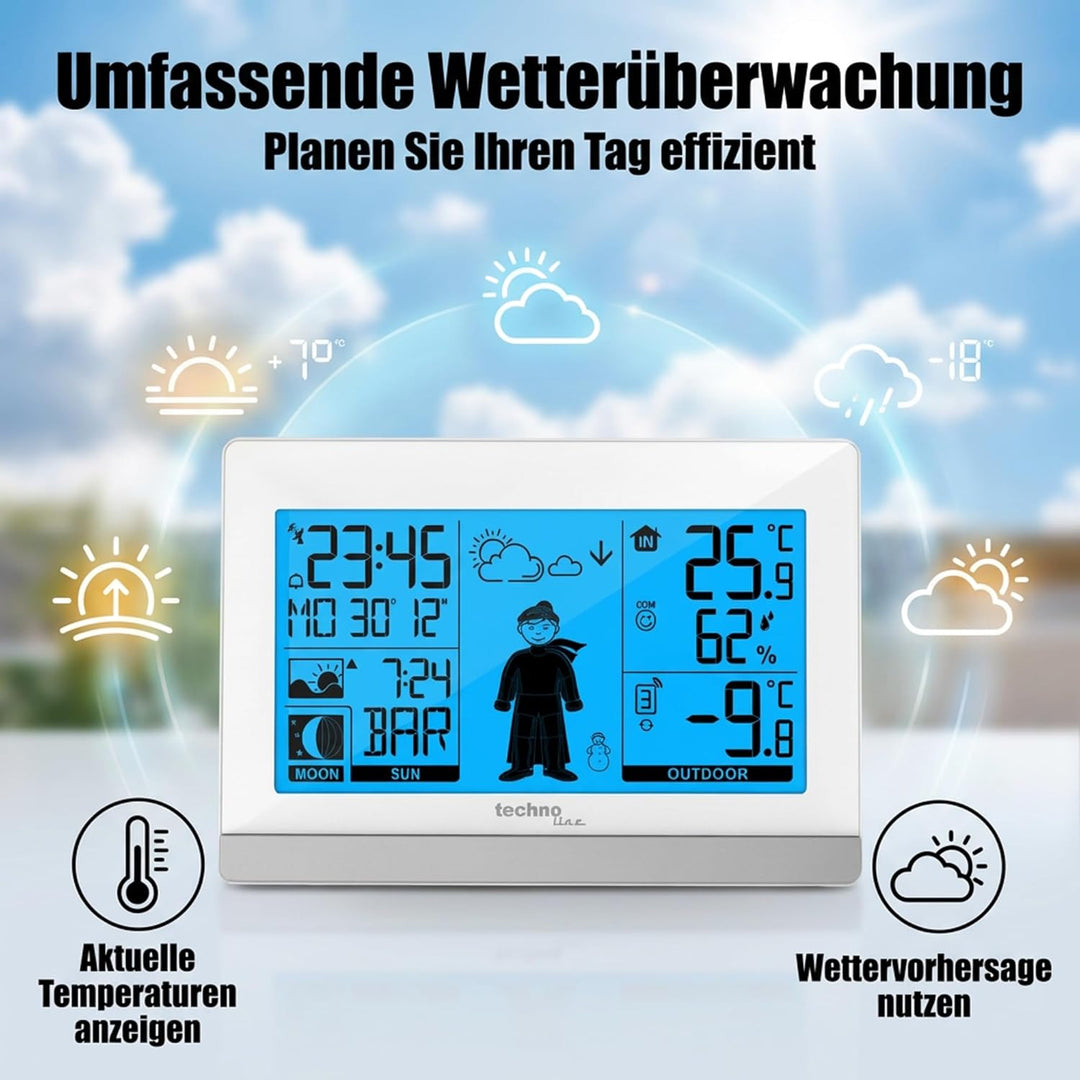 Technoline WS9612 in weiss, mit Innen- und Aussentemperatur, Wettervorhersage, Funkuhr WS9612 weiss,