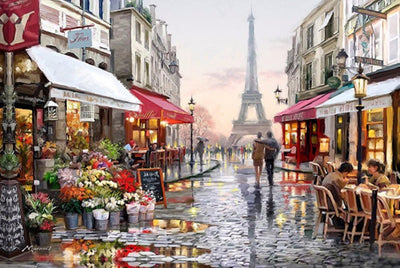 YEESAM ART Malen nach Zahlen für Erwachsene - Eiffelturm Paris Romantisch Blumenstrasse 16x20 Zoll L