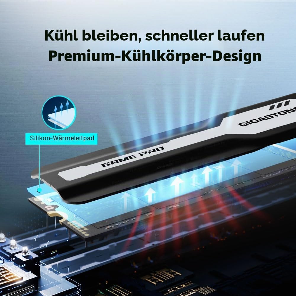 Gigastone M.2 SSD 1TB mit Kühlkörper Optimiert für PS5 NVMe SSD M.2 2280 PCIe Gen4 Ultraschnelle Int