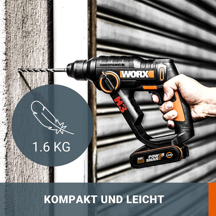 WORX WX390 Bohrhammer SDS-plus & WX092.9 Akku-Kompressor - 4 in 1: multifunktionale Luftpumpe 1,2 Jo