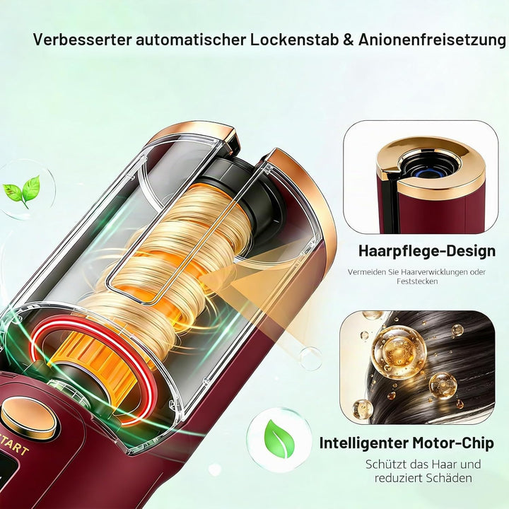 Hanari Lockenstab Automatisch Rotierend, Kabelloser Lockenstab Automatisch Keramik, 6 Temperaturstuf