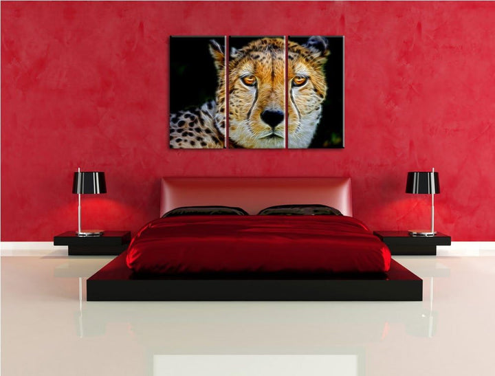 Dark ruhender Gepard NewArt 3-Teiler Leinwandbild 120x80 Bild auf Leinwand, XXL riesige Bilder ferti