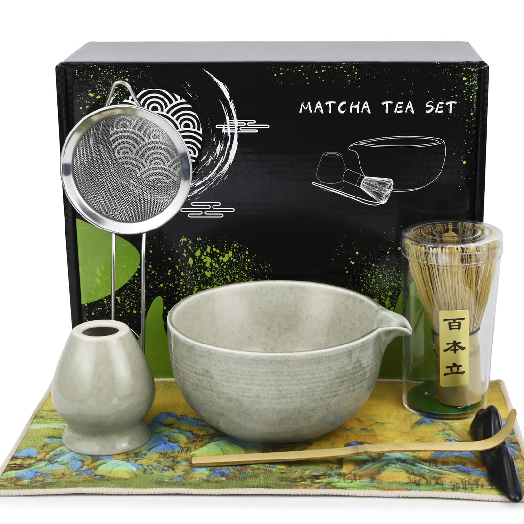 Matcha Set,7 Stück Macha Tea Set mit Matcha Filtersieb, Matcha-Besen, Matcha Schale, Matcha Löffel T