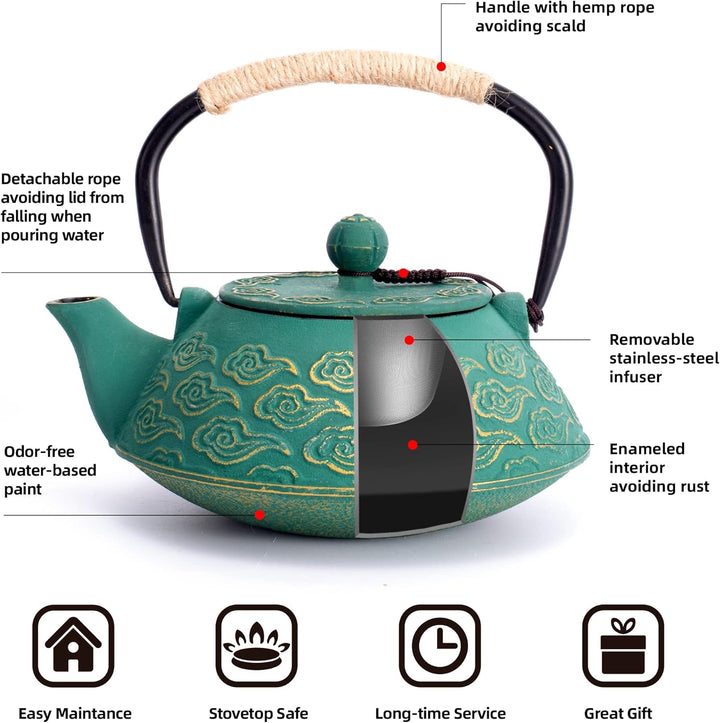 Gusseisen-Teekanne, japanische Teekanne mit Infuser für losen Tee, 800ml Teekessel für Herdplatten g