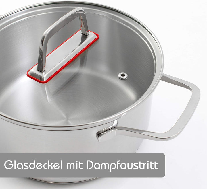 Kopf Topfset Jara aus Edelstahl I Induktions Kochtopfset mit Sichtkochdeckel & integrierter Liter-Sk