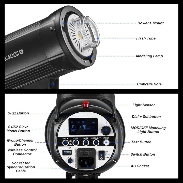Godox SK400II-V SK400IIV 400W Studio Strobe, 2.4G X-System, 0.1-1.5S Recycle Time, GN65 5700K Monoli