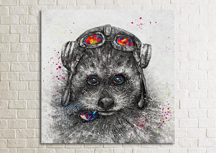 YS-Art XXL Abstrakt Acryl Gemälde auf Leinwand Waschbär lustig handgemalt Wandbilder Wohnzimmer Kind