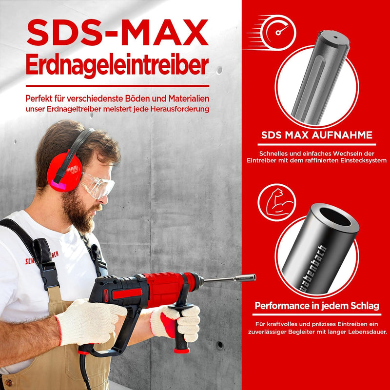 SCHWABENBACH ® SDS MAX Erdnageleintreiber zum Einstecken von Tiefenerder 250 x Ø 32 mm, Innen Ø 20 m