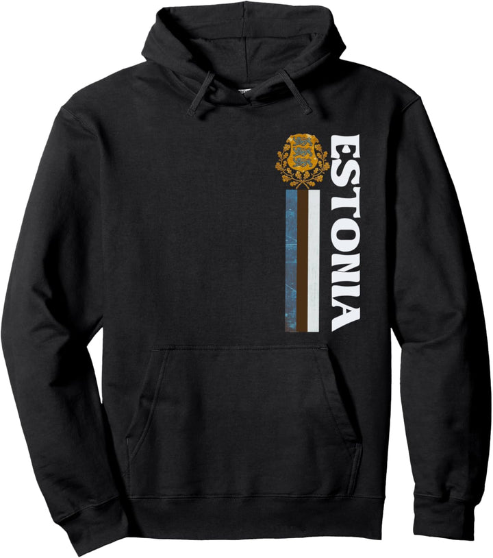 Estonian Flag and Emblem Sporty Distressed-effect Design Pullover Hoodie