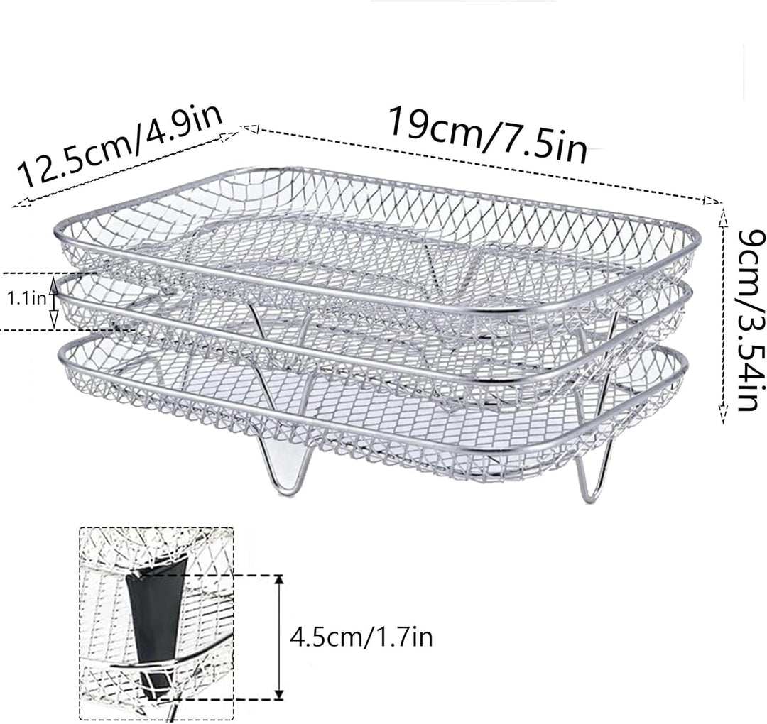 YUEMING Heissluftfritteuse Zubehör, 3 Layers Air Fryer Rack for Ninja Dual Basket mit Silikonfüssen,