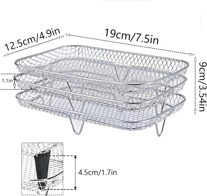 YUEMING Heissluftfritteuse Zubehör, 3 Layers Air Fryer Rack for Ninja Dual Basket mit Silikonfüssen,