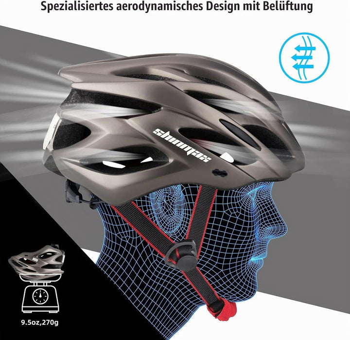 Shinmax Fahrradhelm Herren Damen MTB Helm Visier und Rücklicht mit 21 Belüftungskanäle - Erwachsene