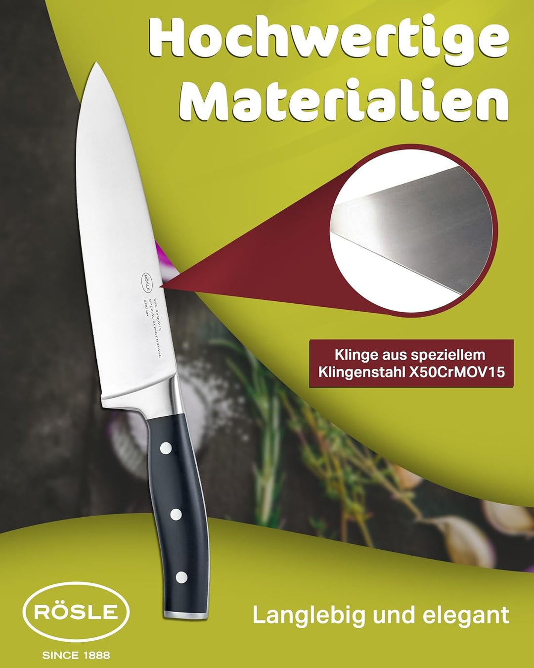 RÖSLE Kochmesser Tradition, Hochwertiges Küchenmesser zum Schneiden von Fleisch, Fisch, Geflügel und