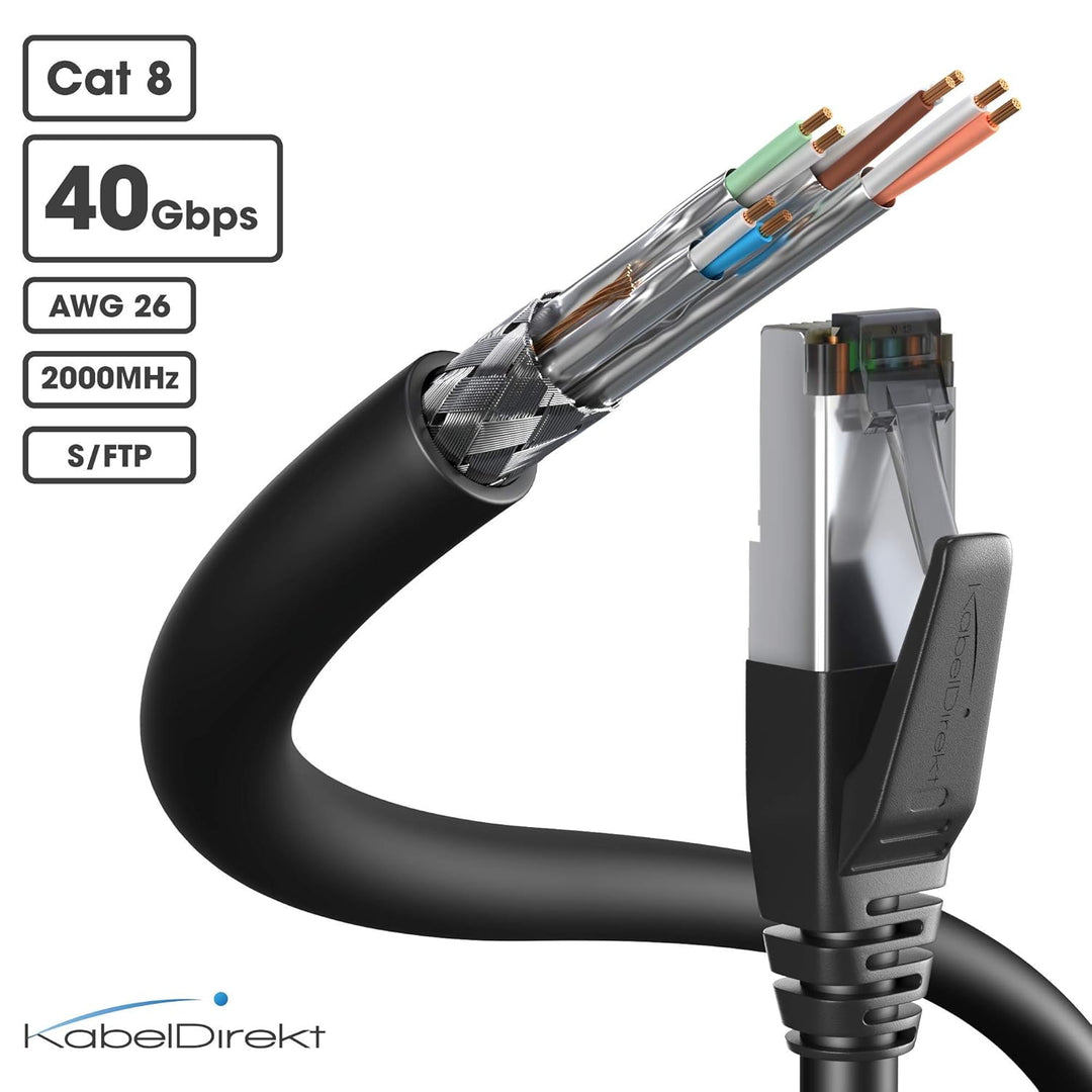 KabelDirekt – Cat 8 Netzwerkkabel, 40 Gigabit, flexibel & bruchfest konstruiert – 5m (LAN Kabel/Ethe
