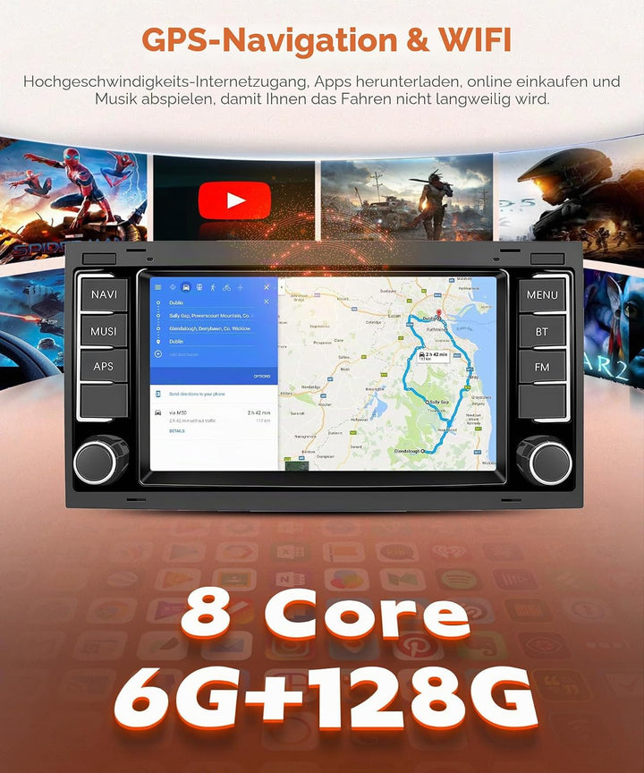 8 Core 6G+128G Android Autoradio für VW Touareg 2004-2011 VW Transporter T5 Multivan 2004-2009 Wirel