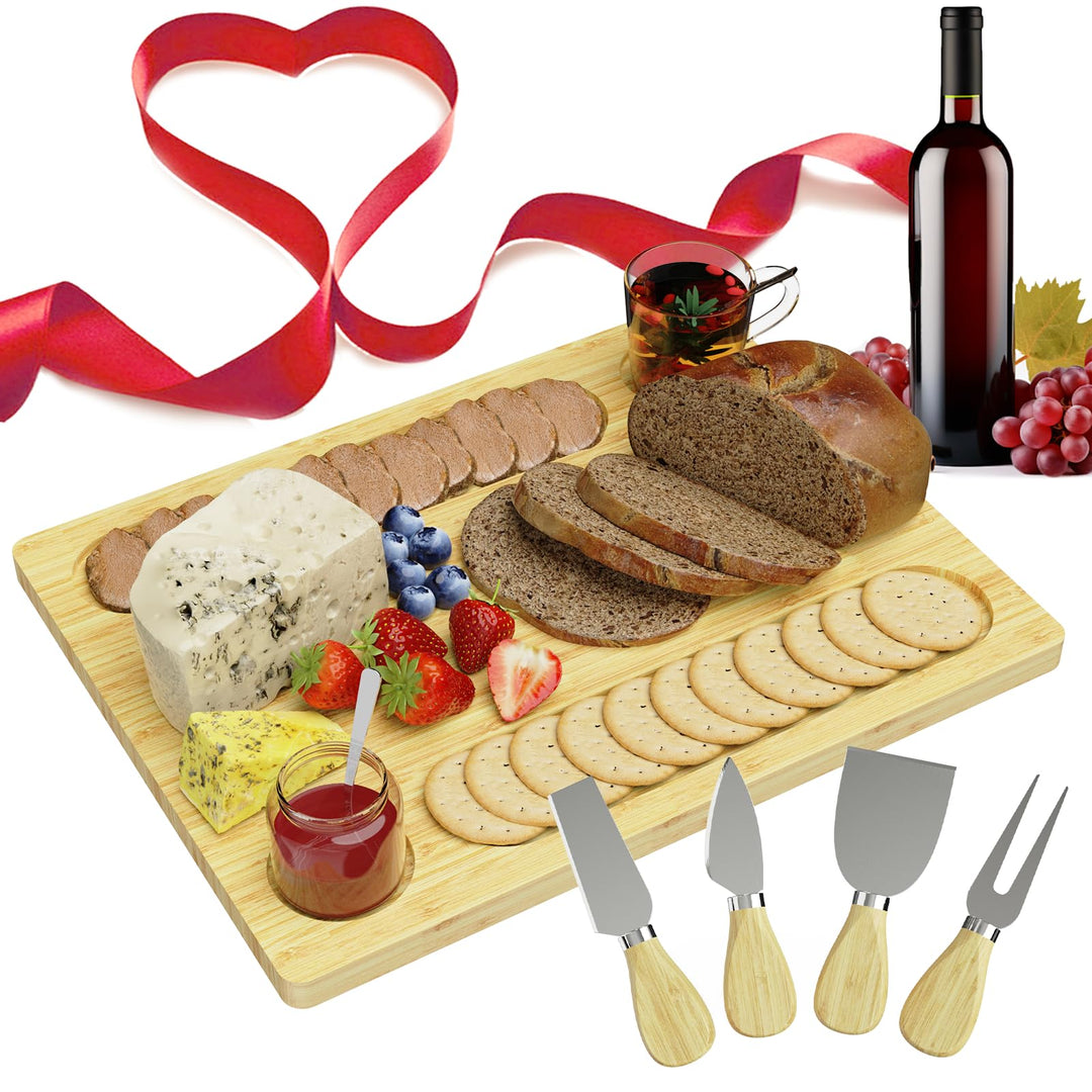 Bambus-Käsebrett, Charcuterie-Platte, Serviertablett für Käse, Obst, Gemüse und Fleisch, ideal für J