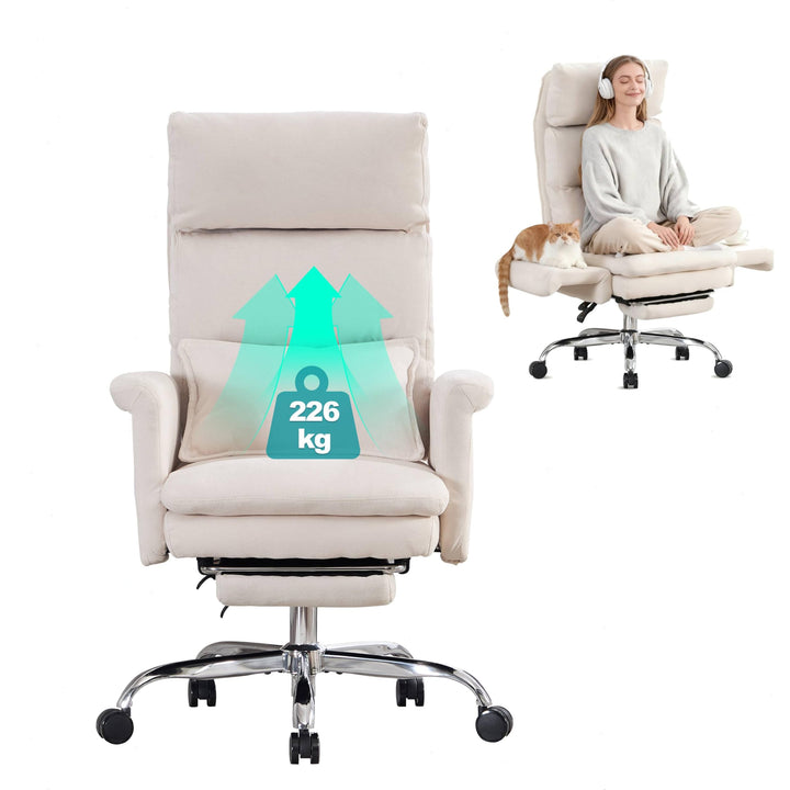 UEV Bürostuhl Ergonomisch mit Fussstütze bis 226kg,klappbare Armlehnen/Dicker Sitzpolsterung/Verstel