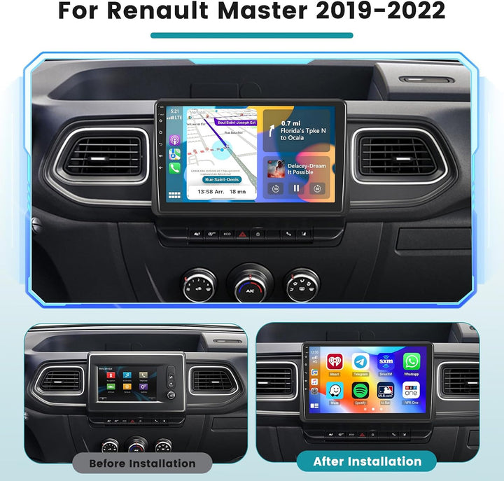Hikity 2G 64G Autoradio Navi Für Renault Master 2019-2022 Mit Wireless CarPlay Android Auto Mirror L