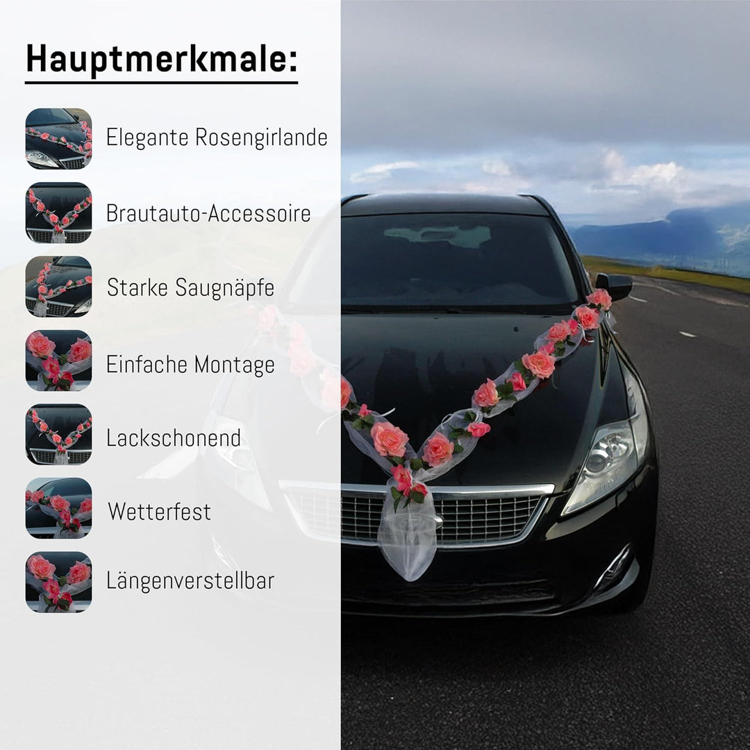 Rosen Girlande Braut Paar Rose Deko Dekoration Autoschmuck Hochzeit Car Auto Wedding ®Auto-schmuck D