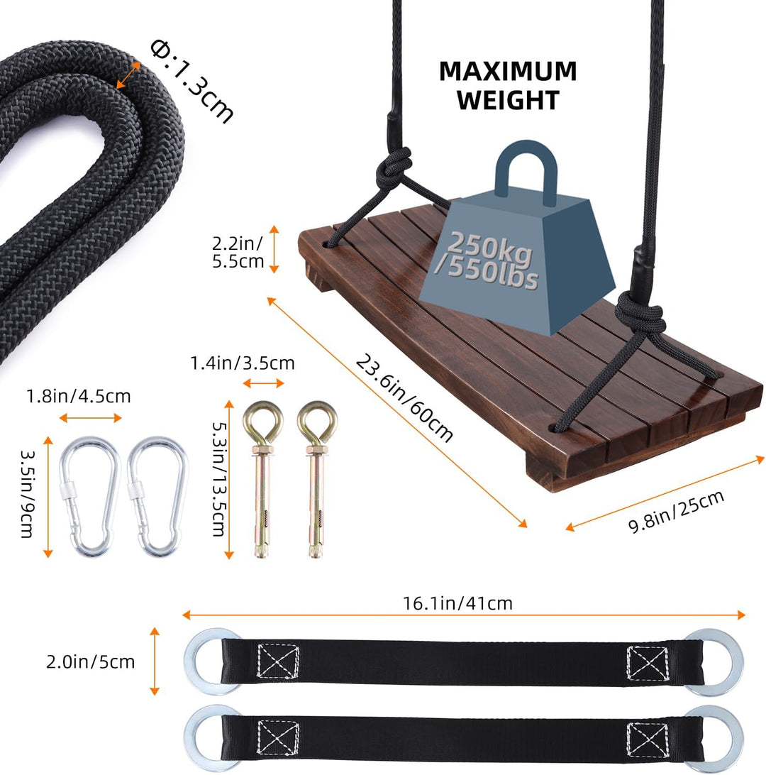 PELLOR Holzschaukelsitz, Antikorrosive Holzschaukel Baumschaukeln aus karbonisiertem Buchenholz mit