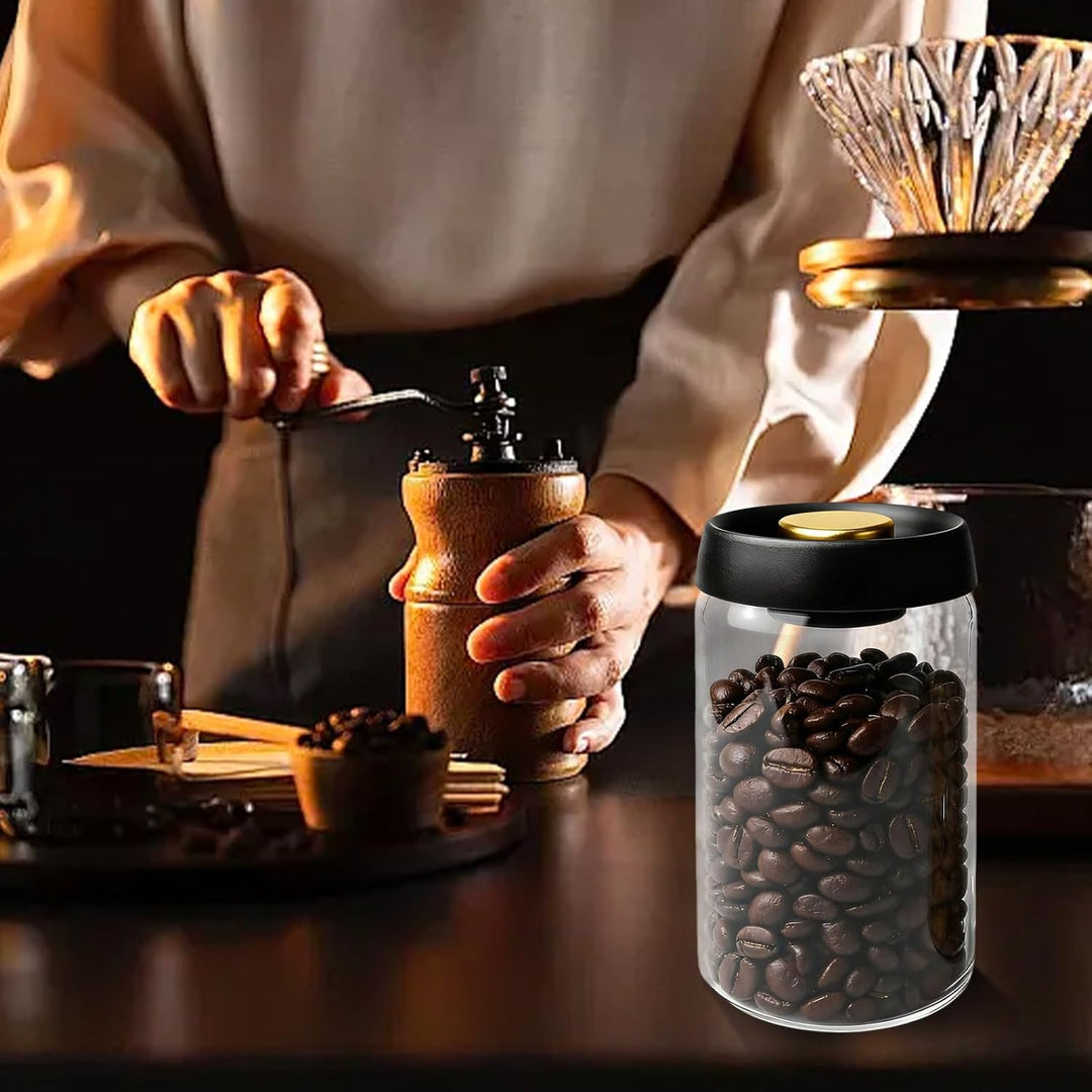 2 Stück Kaffee Vakuumbehälter aus Glas 1.8L: Transparent Kaffeebehälter Luftdicht mit Schwarzem Deck