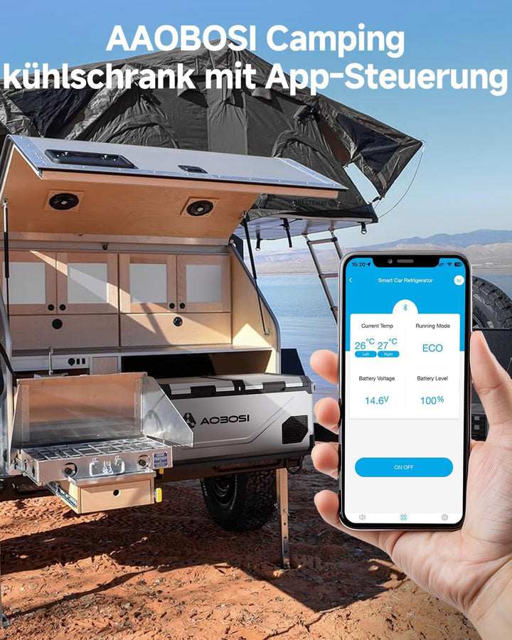 AAOBOSI Kompressor Kühlbox 95L Edelstahl, mit APP, -20°C bis 20°C, 12V 230V | Edelstahl-Gehäuse, APP