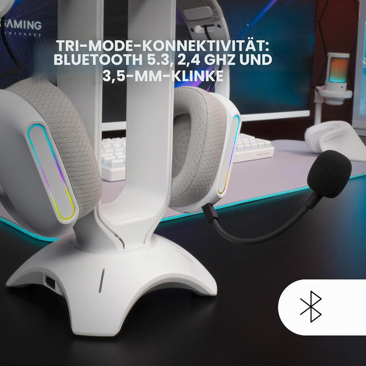 Mars Gaming MHW-PRO, Kabelloses Gaming-Headset ARGB Flow, 3D Surround Sound 7.1, Bluetooth 5.3 + 2.4