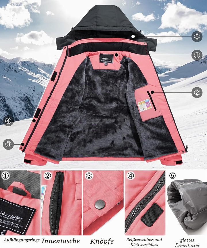 TACVASEN Damen Übergangsjacke Warm Winterjacke Gefüttert Wanderjacke Ski Jacket mit Wasserdichtem Re