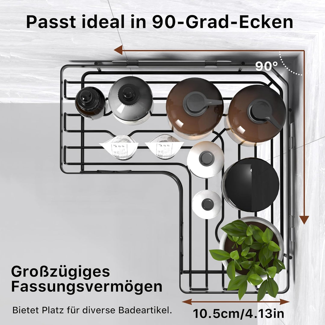 Kegii Duschablage Ecke Schwarz - 4 Stück Edelstahl Duschablage Ohne Bohren mit Seifenschale & Zahnbü