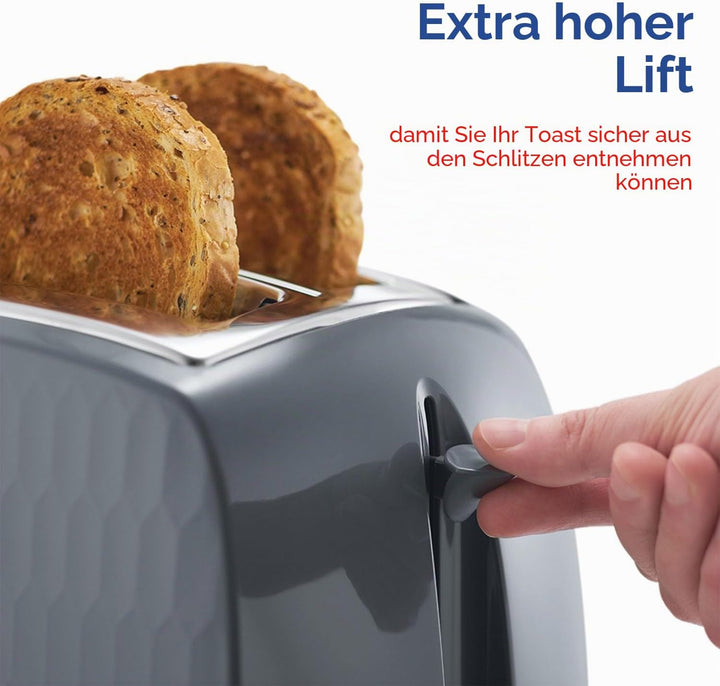 Russell Hobbs 26063 Waben-Toaster mit 2 Scheiben (extra breite Schlitze, hohe Hebefunktion, 6 Bräunu