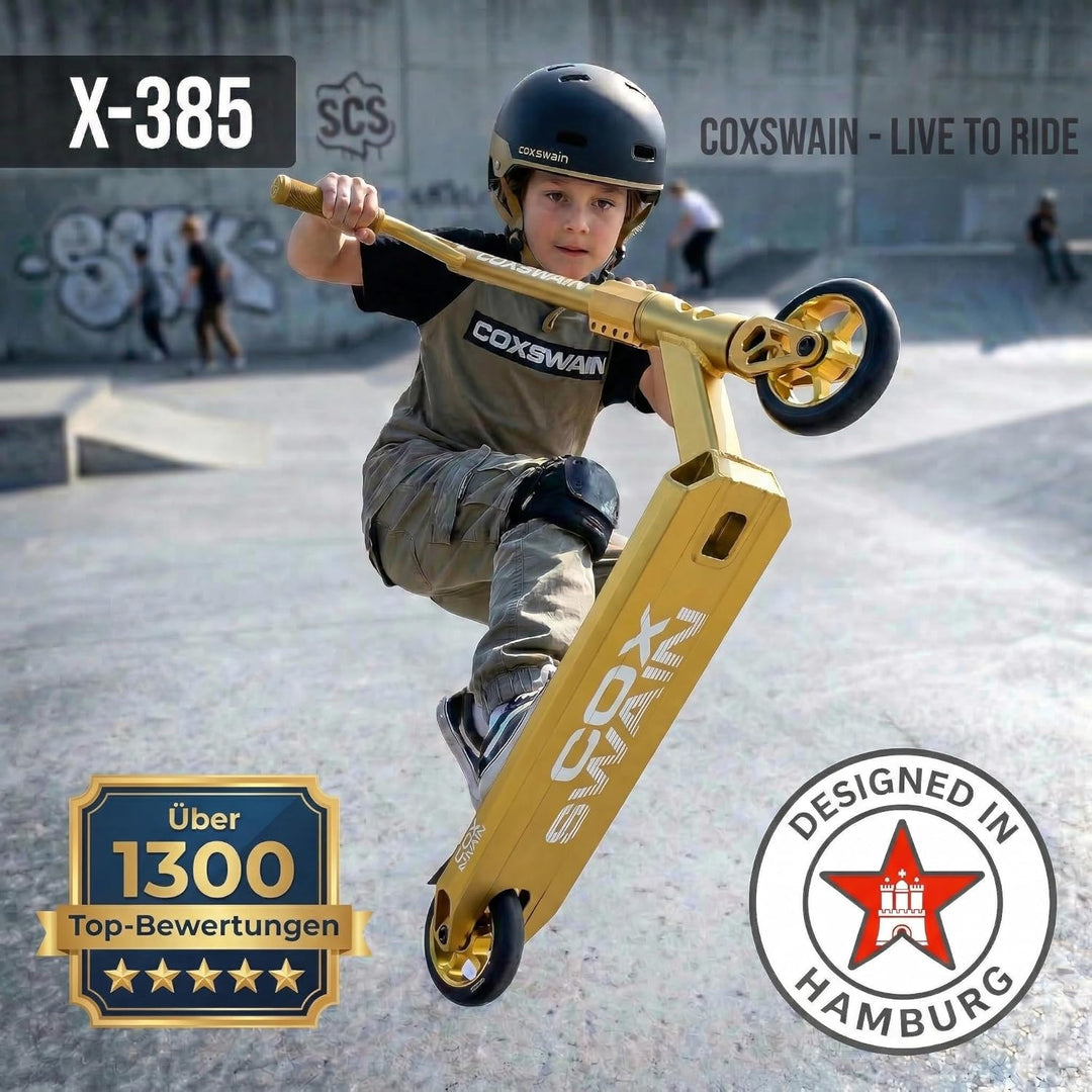 Cox Swain Stunt Scooter X-385, SCS-Kompression, CNC Fork, 100mm PU/Alu Rollen, ABEC 9, Kinder + Erwa