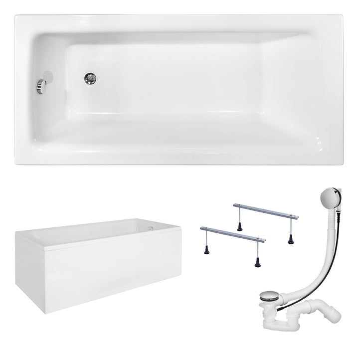 KOLMAN Badewanne TALIA Rechteck 170x75 mit AcrylSchürze, Ablaufgarnitur und Füssen Komplettset 4in1